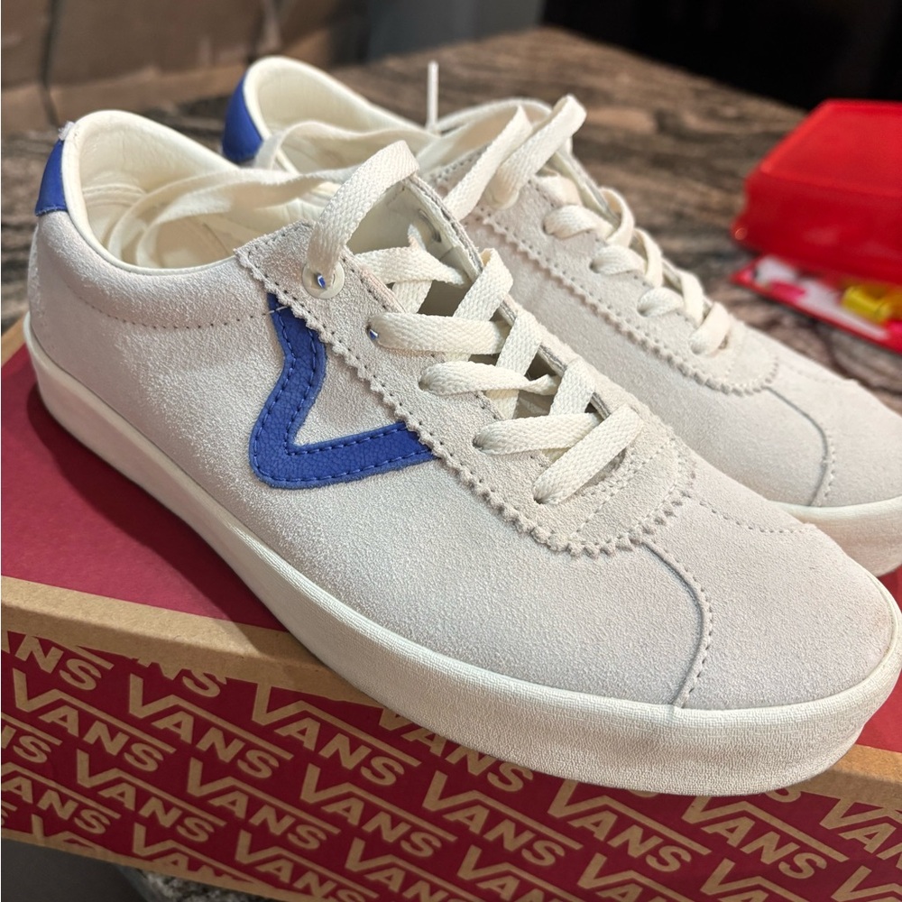 Vans Classic White Sneakers with Blue Detail
